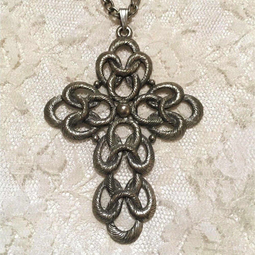 Vintage Mid Century Ornate Cross Pendant Necklace by Sarah Coventry, Statement
